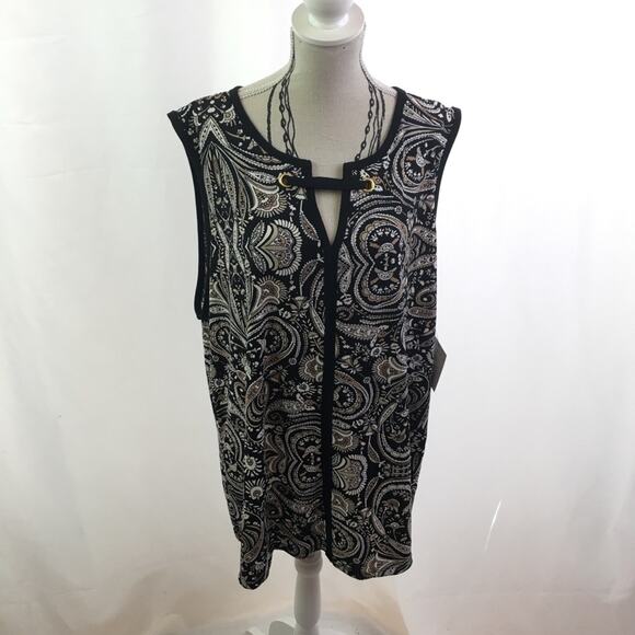 Liz Claiborne Career Grommet Tank Black Paisley XL - Picture 2 of 13